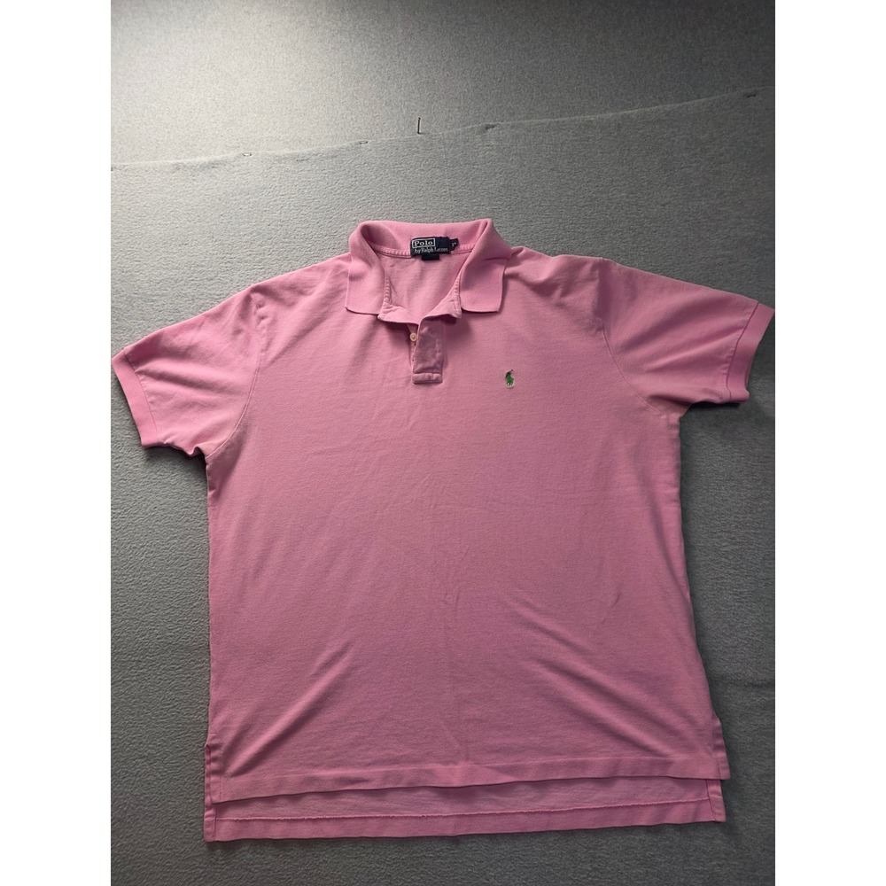 Polo Ralph Lauren Mens XL Pink Short Sleeve Cotton Pique Polo Shirt Green Pony